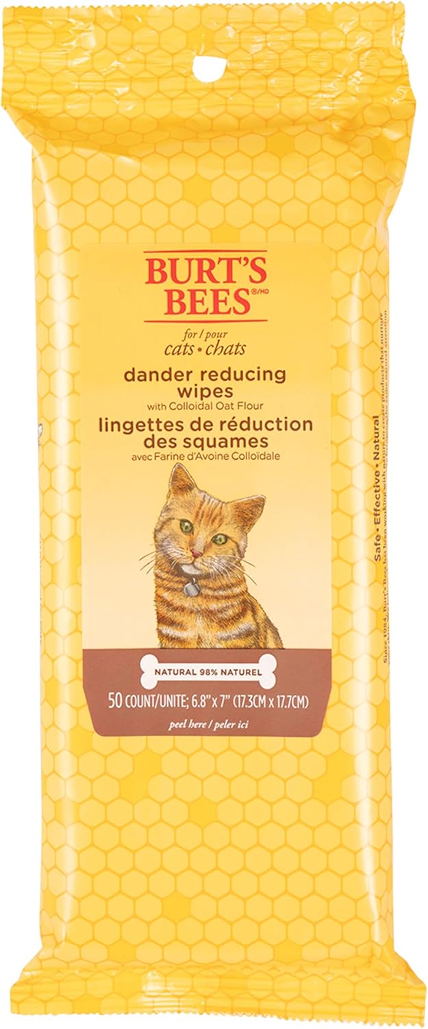 Burt's Bees for Pets For Cats Natural Dander Reducing Wipes | Kitten and Cat Wipes For Grooming, | 50 Count Cat Wipes for Dander Control - 6 Pack (300 Wipes Total)