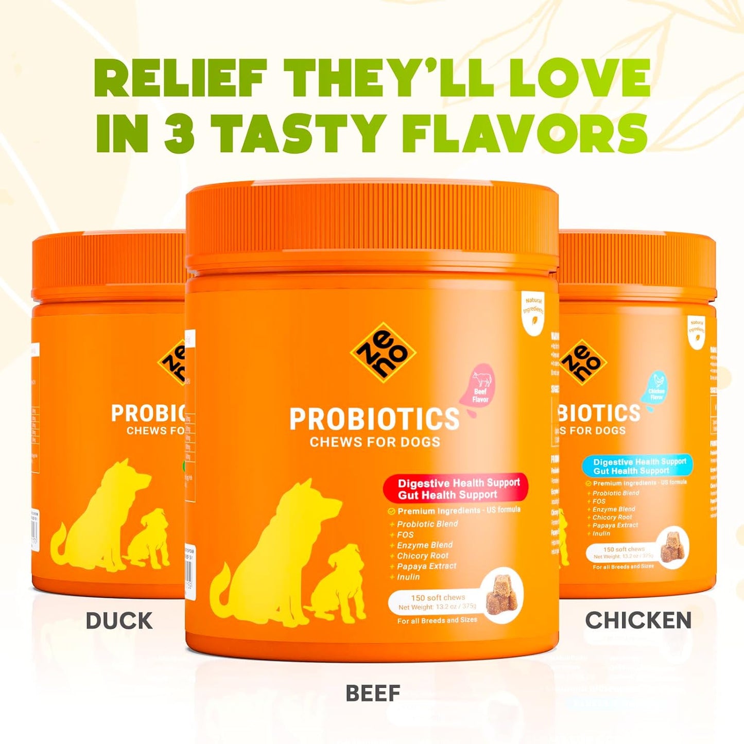 ZENO Probiotics for Dogs Chews - 150 pcs - Digestive & Gut Health Support - Probiotic Chews for Dogs with Enzymes & Natural Ingredients - Vet-Approved US Formula - Beef Flavored