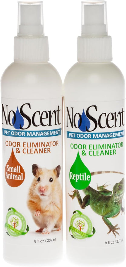 No Scent – Small Animal & Reptile Odor Eliminator Spray – Habitat, Cage, and Enclosure Freshener – Safe for All Pets, Multi-Pack, (Contains 2 8oz. Bottles - 1 Small Animal & 1 Reptile)