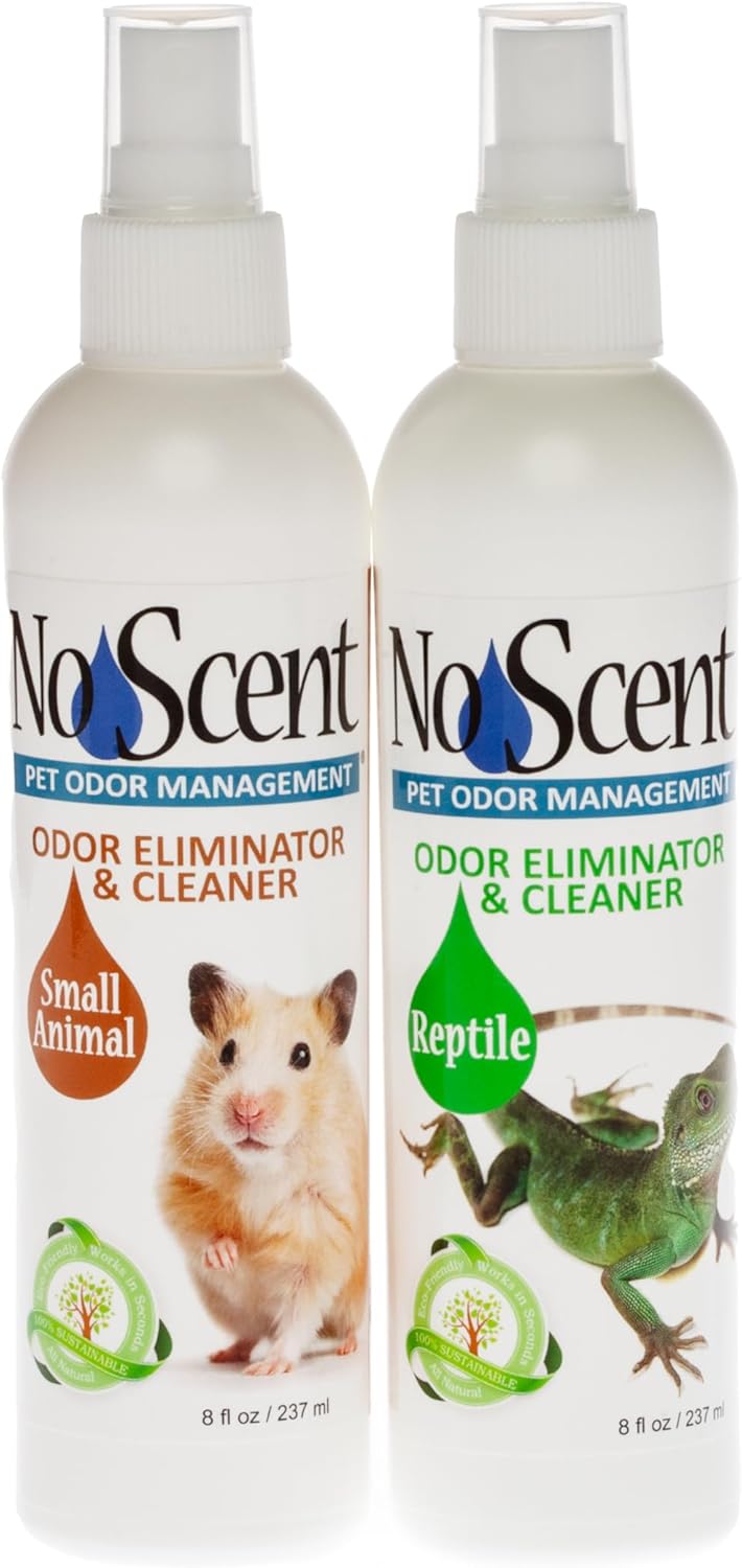 No Scent – Small Animal & Reptile Odor Eliminator Spray – Habitat, Cage, and Enclosure Freshener – Safe for All Pets, Multi-Pack, (Contains 2 8oz. Bottles - 1 Small Animal & 1 Reptile)