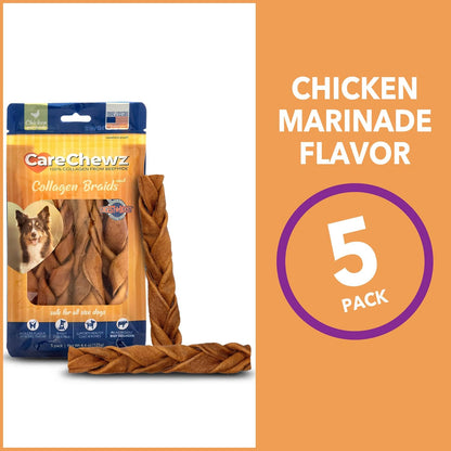 Pet Factory CareChewz Collagen 6-7" Skinny Braided Sticks Dog Chew Treats - Chicken Flavor, 5 Count/1 Pack
