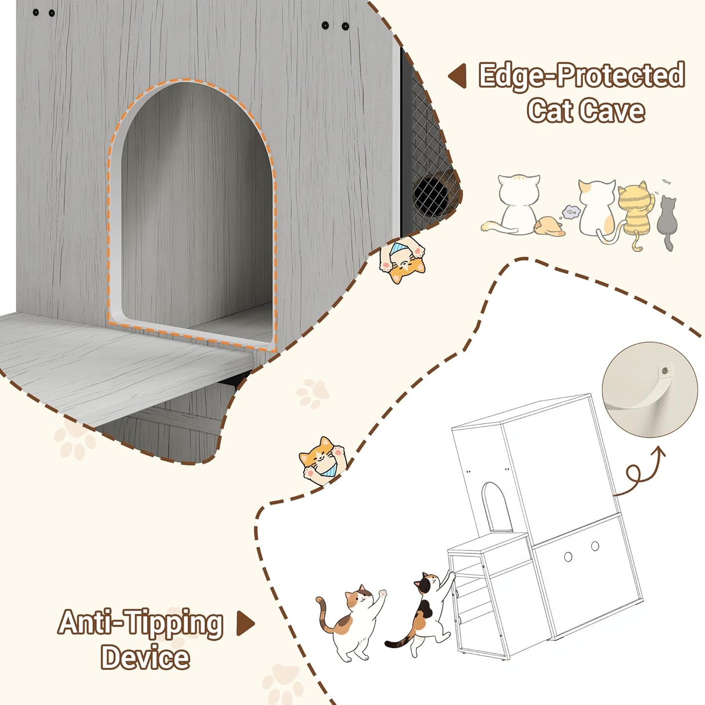 Cat Litter Box Enclosure, Double Layer Enclosed Litter Box Furniture with Door, Cat House with Ladder, White