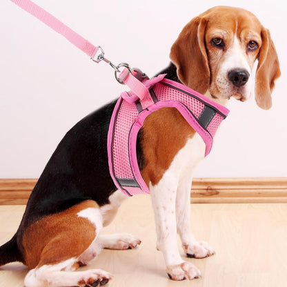 FRCOLOR Breathable Reflective Dog Harness with Leash Soft Mesh Pet Vest for Outdoor Walking One-Hand Operation Lightweight Style Pink S
