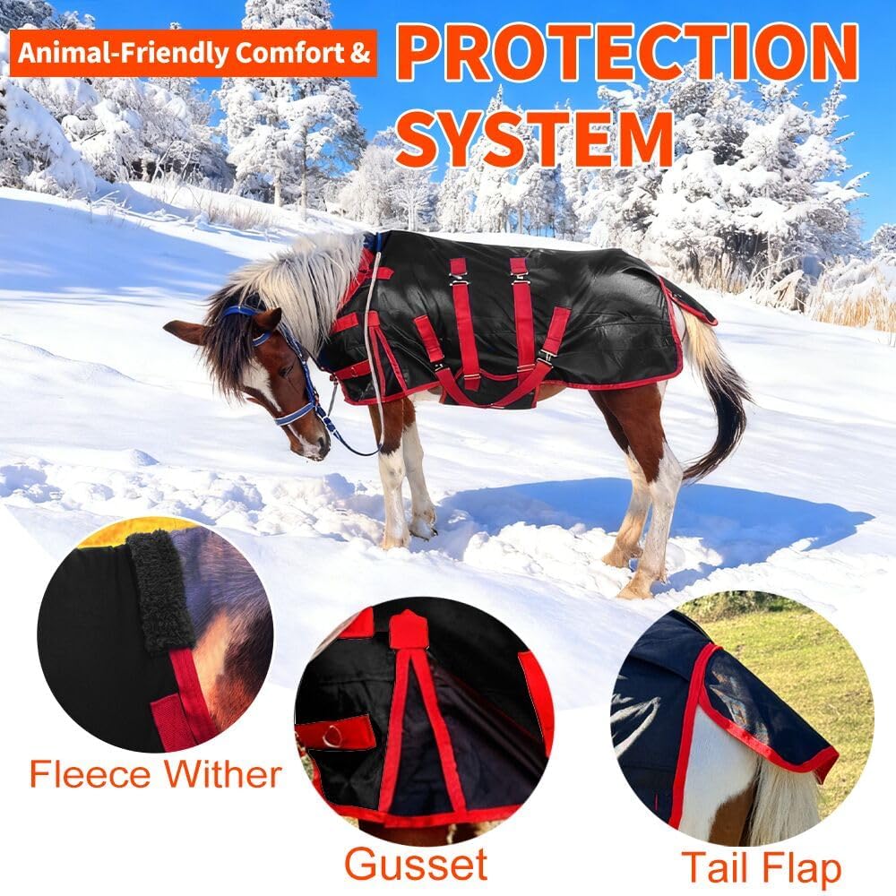Mini Horse Pony Foal Miniature Horses Turnout Blanket, Winter Blanket for Horses with Belly Wrap, 1200 Denier Waterproof &Breathable/220g Filling (47IN)