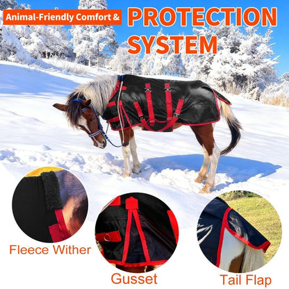 Mini Horse Pony Foal Miniature Horses Turnout Blanket, Winter Blanket for Horses with Belly Wrap, 1200 Denier Waterproof &Breathable/220g Filling (47IN)