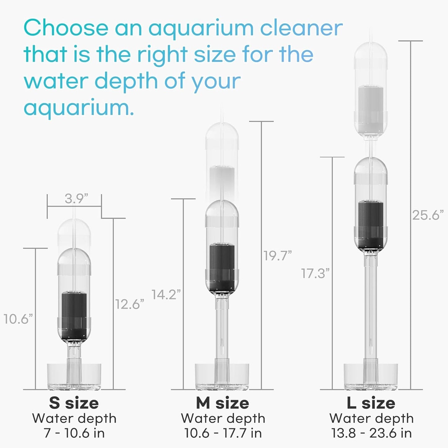 Aquarium Cleaner 2in1 - Large V2 (Water Depth 13.8–23.6 in) | Substrate Surface Debris Vacuum | Air-Lift Suction | Near-Zero Water Loss | Quiet 45–50 dB