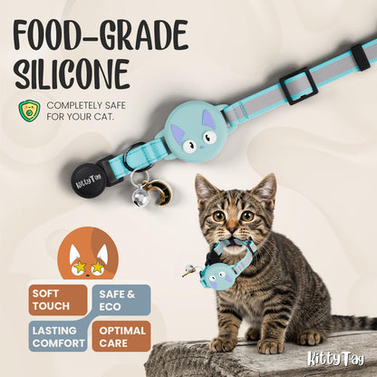 Cat Collar with Airtag Holder, Breakaway Air Tag Collar for Apple airTag, Reflective & Luminous Design, Waterproof GPS Tracker for Cats and Kittens, Includes Bell, Turquoise (9-12")