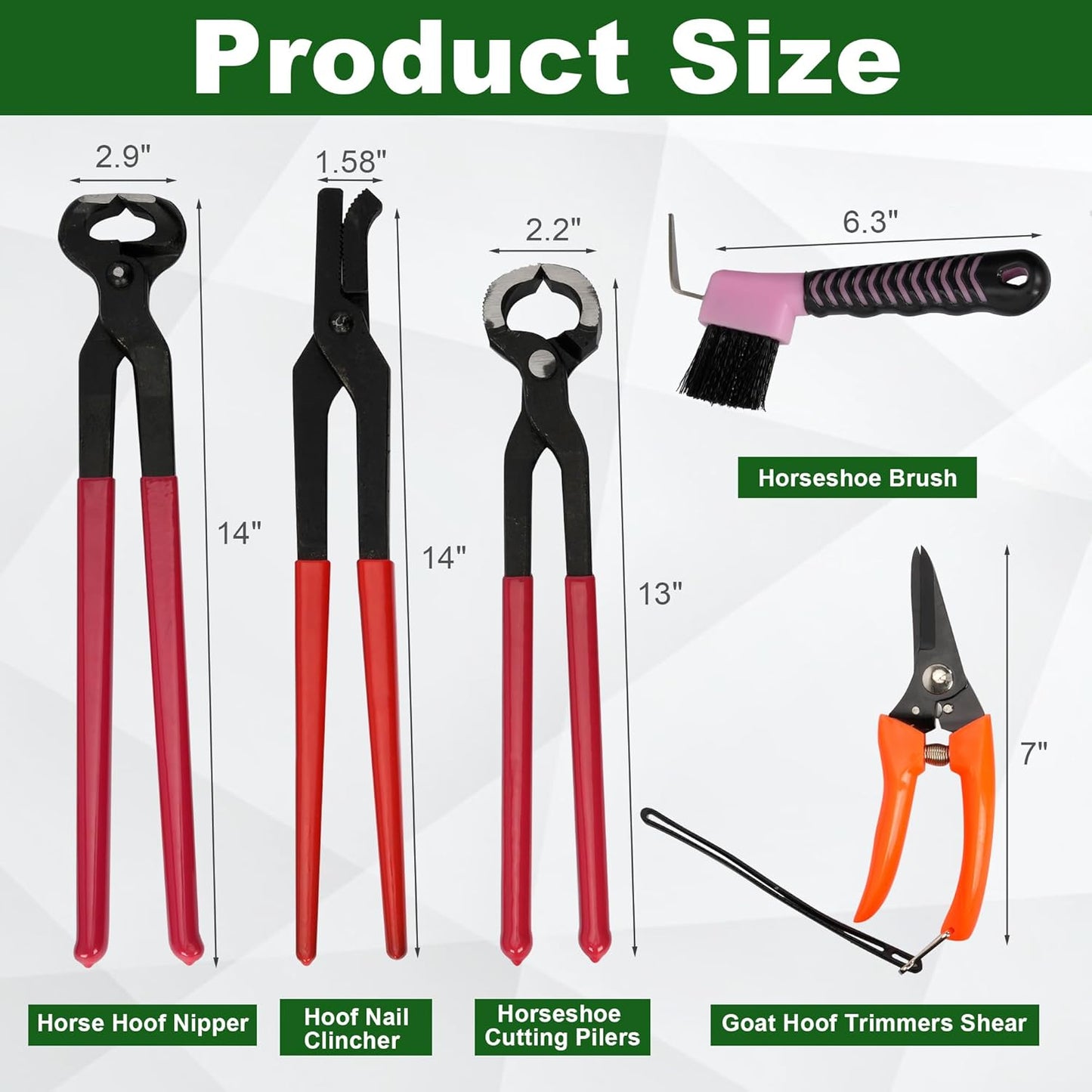 12Pcs Farrier Tools Kit Hoof Trimming Tools with Tool Bag, Hoof Nippers, Horseshoe Cutting Pliers, Goat Hoof Trimmers Shear, Hoof Rasp File, Horseshoe Brush, Hoof Knife, Hoof Hammer, Gloves