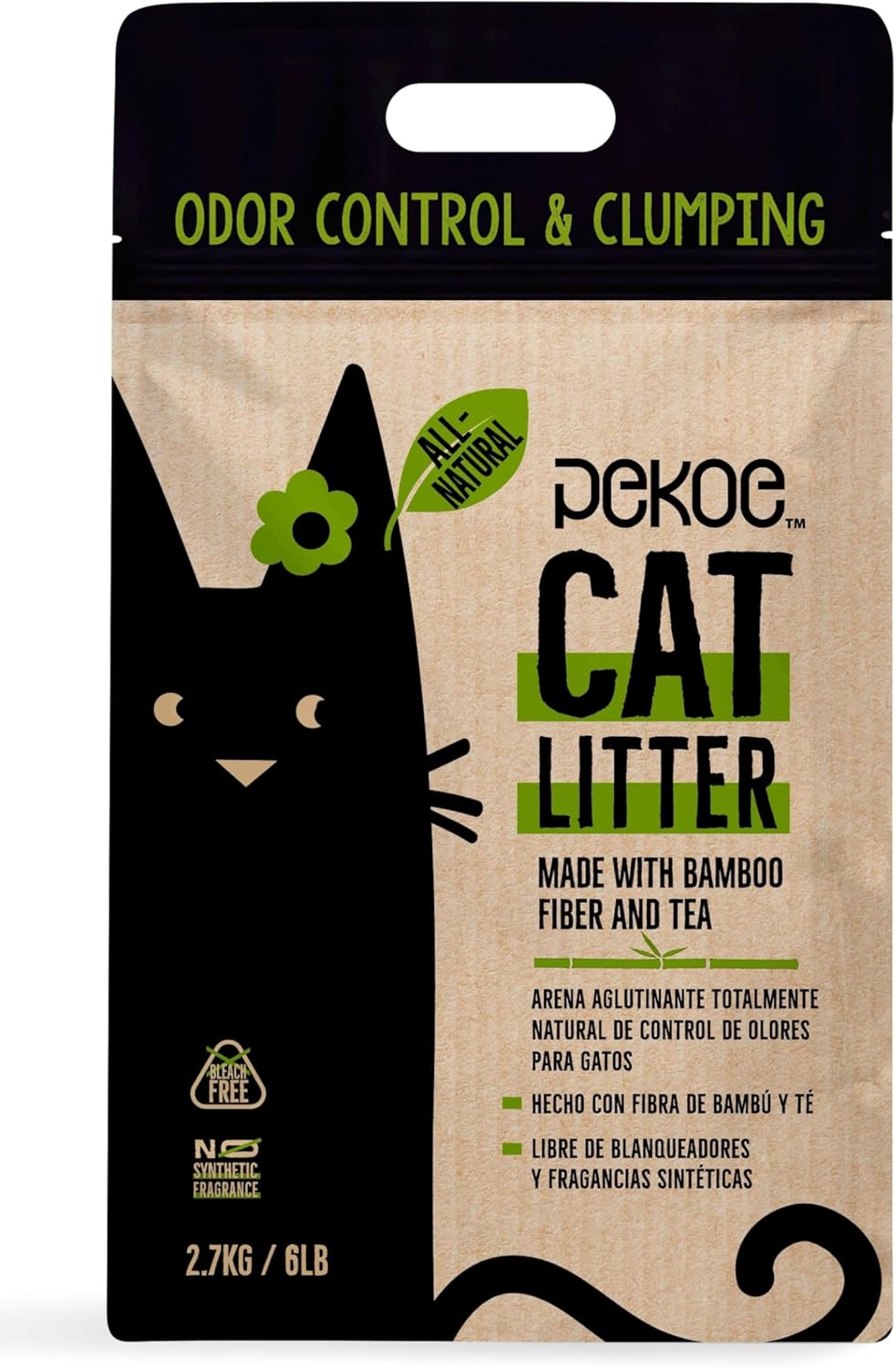 PeKoe All-Natural Odor Control & Clumping Cat Litter with Bamboo and Tea, 6-lb Bag (Pack of 1)