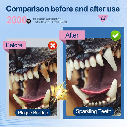 Cat Dog Dental Powder - Dog Teeth Cleaning Powder for Bad Breath Treatment, Plaque Off and Tartar Remover, Healthy Mouth for Dogs with Probiotics, Pet Dental Care - 6.35oz 180g