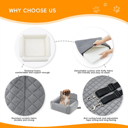 Dog Car Seat for Large Medium Dog,Washable Dog Booster Seat for 2 Small Dogs,Multi-Functional Dog Booster Seat with Thick Cushion, Safety Leashes Dog Sofa Cushion & Travel Dog Bed (Grey, 57cm)