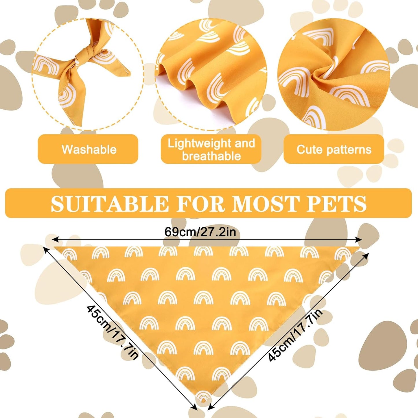 Whaline 4 Pieces Boho Pet Bandanas Rainbow Dog Scarf Washable Yellow Green Red Pet Neckerchief Triangle Dog Bibs Assortment Puppy Kerchief Accessories for Pet Costume Supply