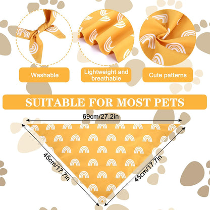 Whaline 4 Pieces Boho Pet Bandanas Rainbow Dog Scarf Washable Yellow Green Red Pet Neckerchief Triangle Dog Bibs Assortment Puppy Kerchief Accessories for Pet Costume Supply