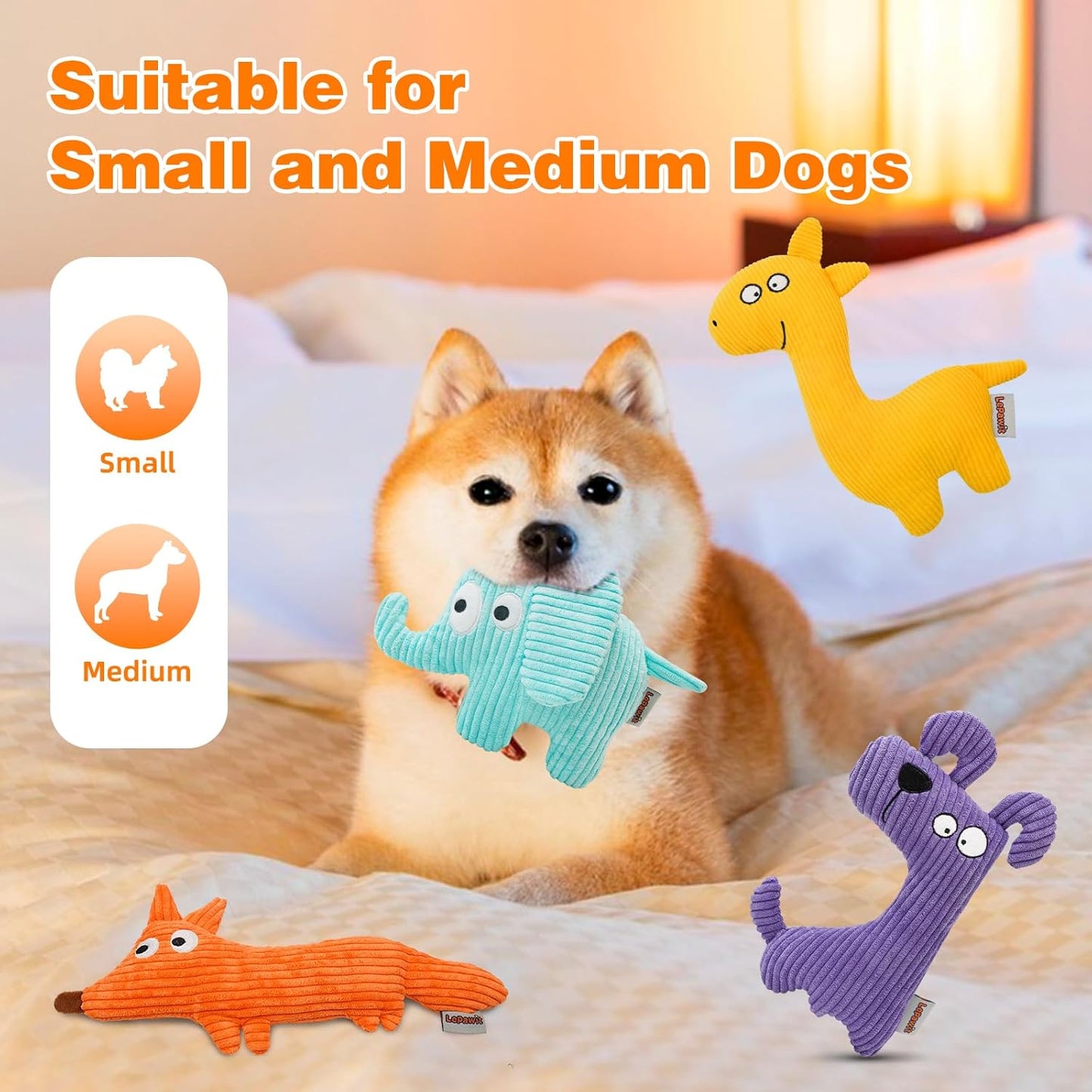 Squeaky Dog Toys for Small Dogs, Cute Plush Small Dog Toys for Indoor Play, Interactive Dog Toys with Non-Shedding Material for Small and Medium Dogs - 4pack