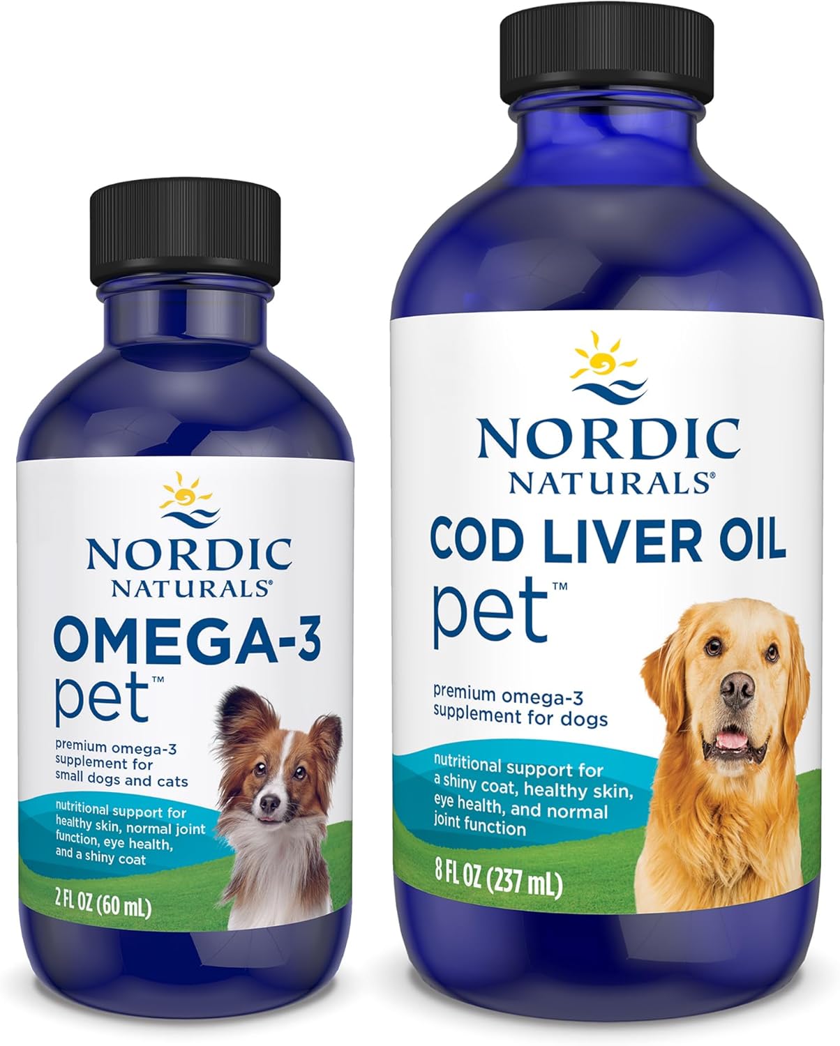 Nordic Naturals Omega-3 Pet Bundle - 2 oz Omega-3 Fish Oil for Small Dogs & Cats, 8 oz Pet Cod Liver Oil Promotes Heart, Skin, Coat, & Immune Health