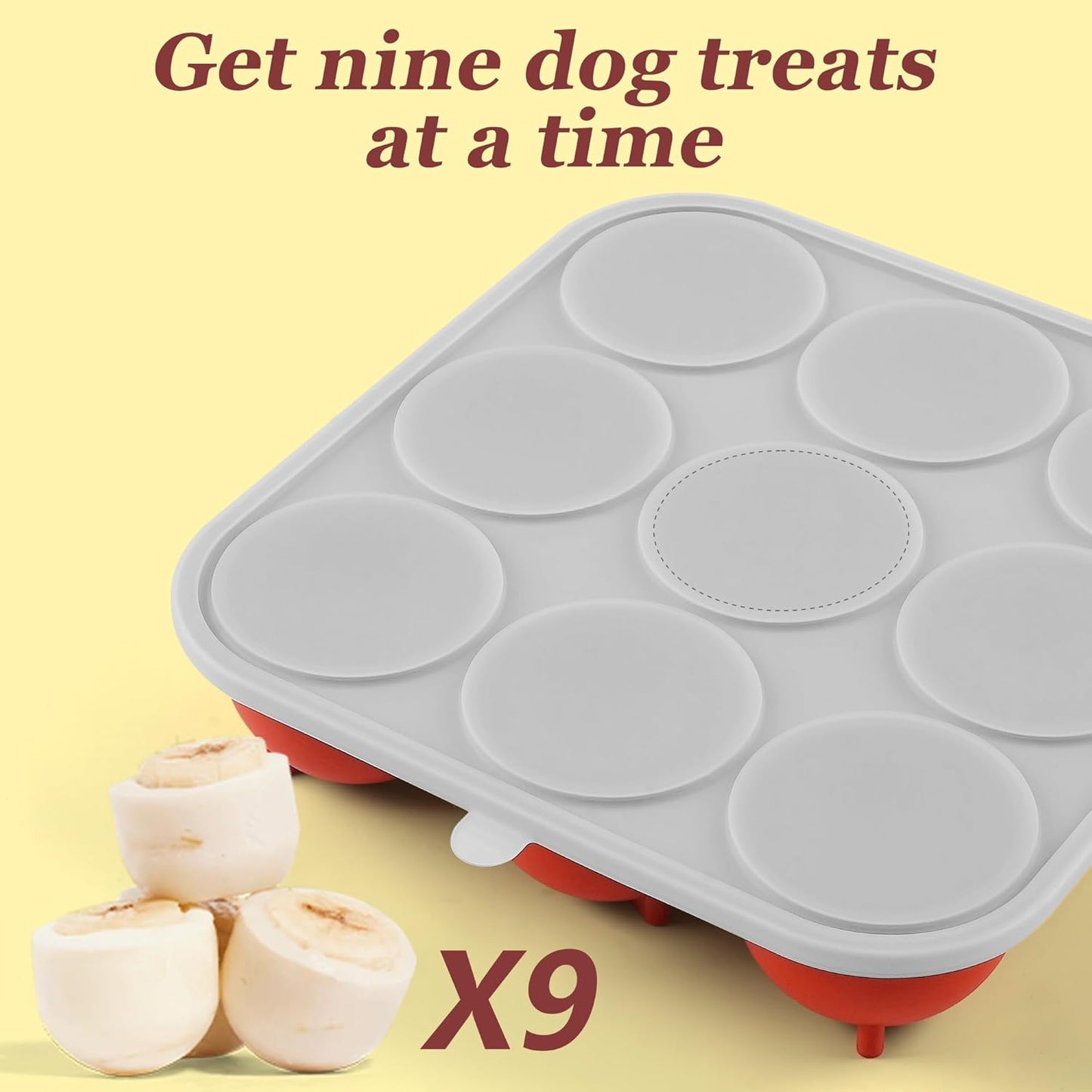 9-Cavity Silicone Frozen Dog Treat Mold with Lid for Woof Pupsicle & Power Chewer Pupsicle Large 25-75lbs,Reusable Frozen Dog Treat Tray Mold for Pupsicle Toy