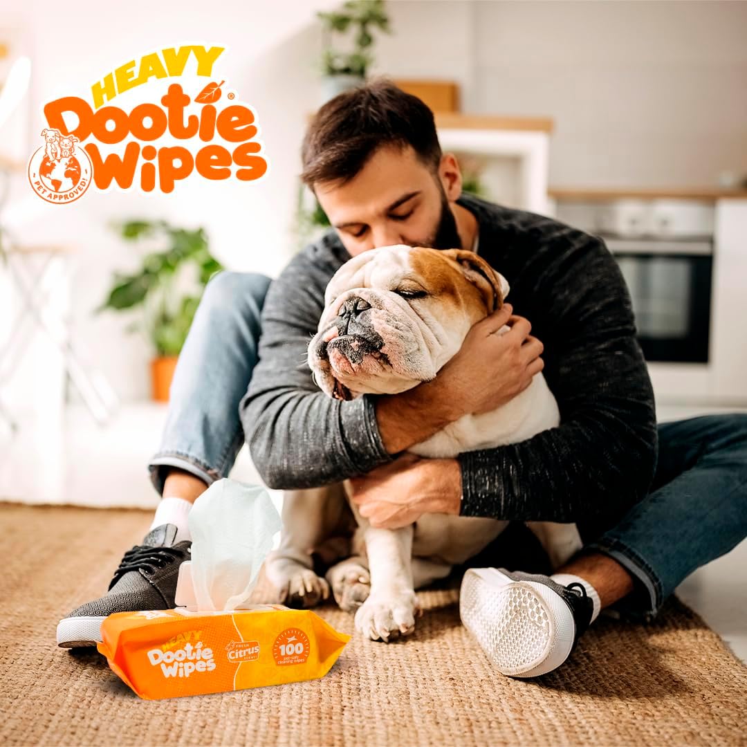 HEAVY Dootie Wipes - Convenient Durable Dog Wipes for Paws, Butt with Very Mild Pleasant Citrus Scent, 100 Count - Puppy Essentials Pet wipes, Dog Wipes Cleaning and Deodorizing. Made with Bamboo.