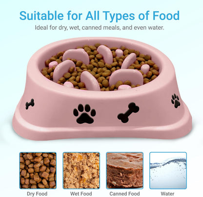 Pink Slow Feeder Dog Bowl, Non-Slip Puppy Bowl with Fun Maze Design for Healthy Eating & Bloat Prevention, Boxed Packaging, 2-Pack for Small & Medium Dogs