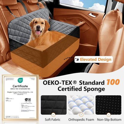 Dog Car Seat for Medium Dogs up to 55 lbs or 2 Small Dogs, Booster Car Seat with 4" Egg-Crate Foam, Detachable & Washable Cover (Black/Grey)