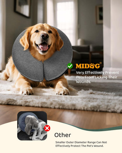 MIDOG Inflatable Dog Cone Collar – Soft Dog Cone Alternative After Surgery, Comfortable Recovery Neck Donut ECollar for Small Medium & Large Dogs and Cats to Stop Licking & Vision-Friendly (Grey,XL)