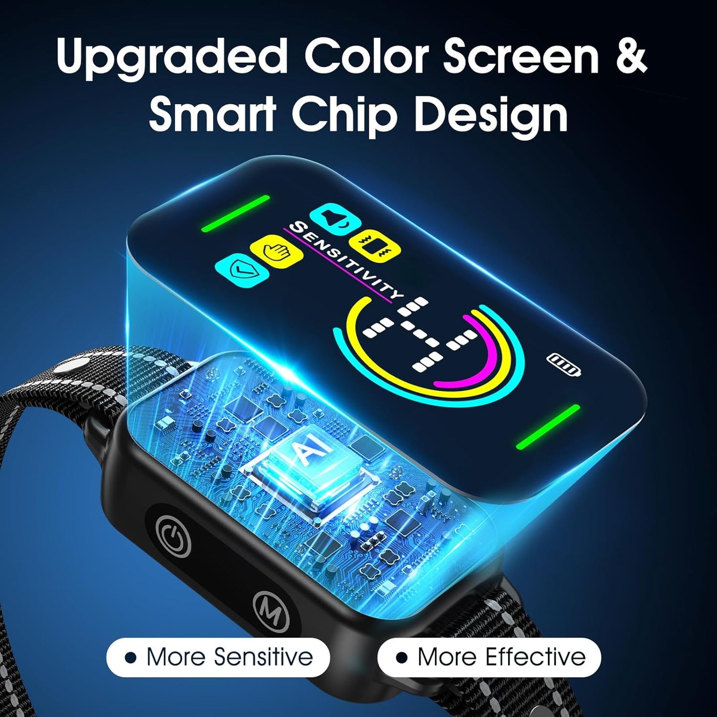 Dog Bark Collar for Large Medium Small Dogs - Smart AI 1S Stop Barking, Anti Barking Device & Dog Training Collar with Beep, Vibration & 8-Level Sensitivity, IP67 Waterproof, USB-C Fast Charge - Black