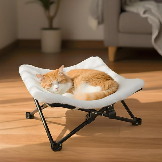 PETKARAY Foldable Elevated Cat Bed, Fluffy Kitty Lounge Furniture with Metal Frame, Raised Cat Hammock Chair for Indoor Cats