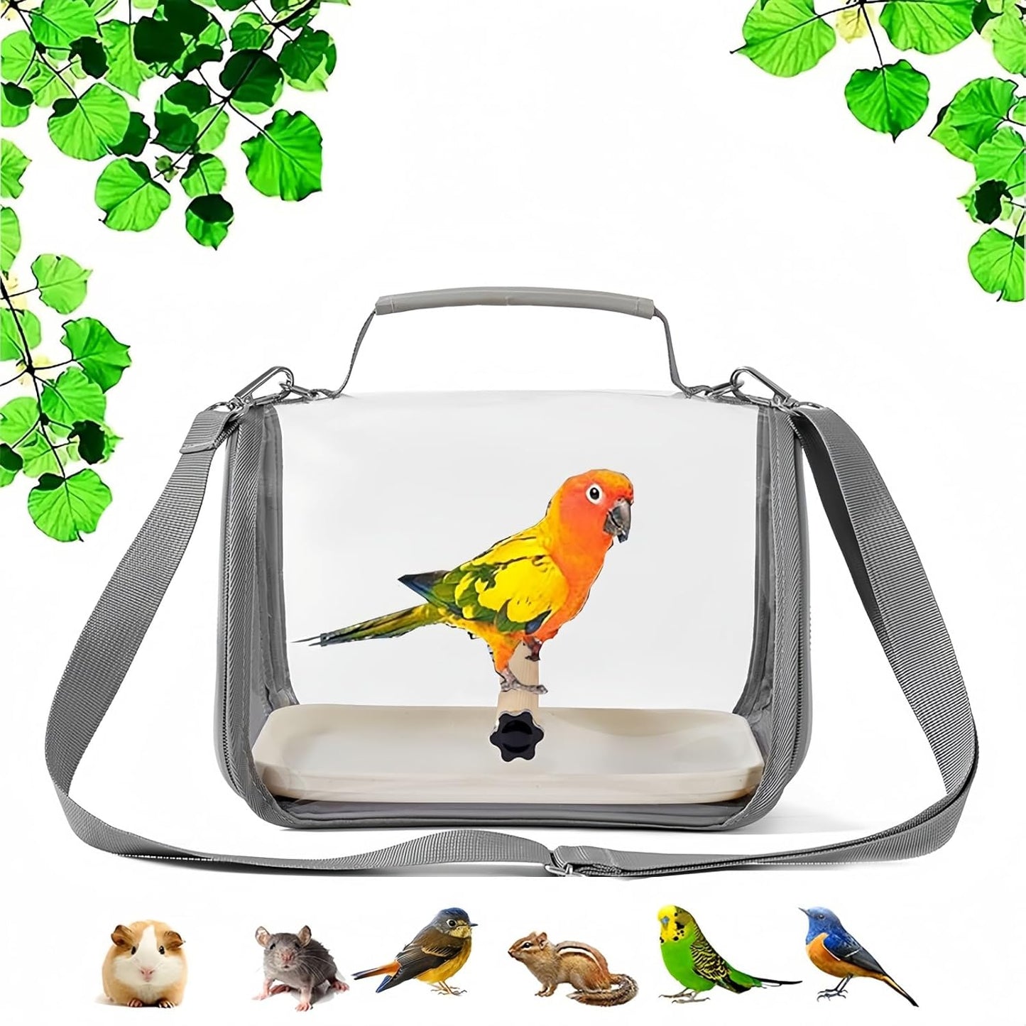 Portable Small Bird Travel Cage Carrier, A Convenient Go Out Solution for Various Birds and Lizard, Featuring a Standing Perch and Comfortable Mat (with Tray).