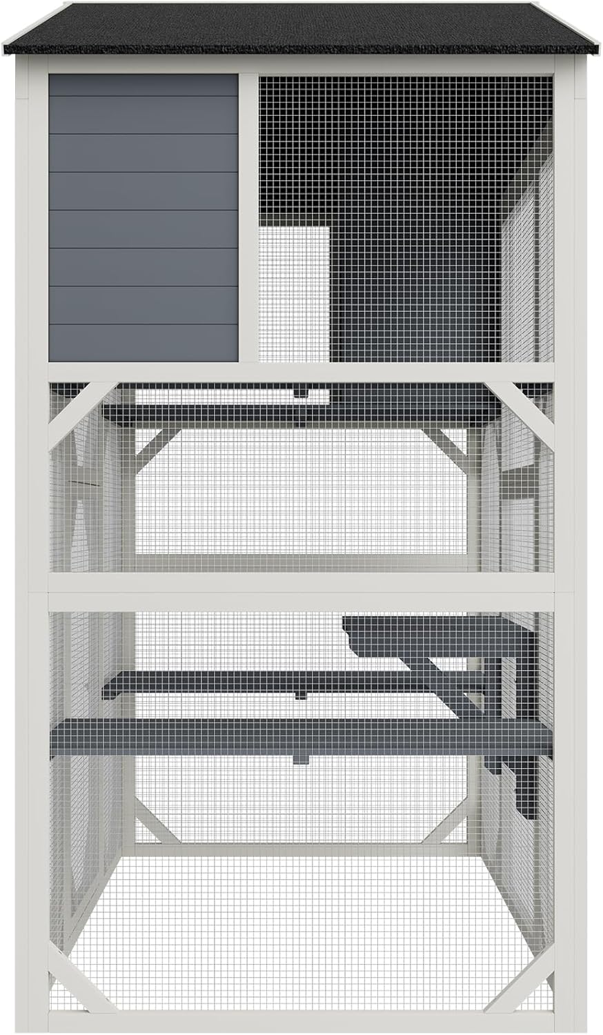 71" Large Wood Catio Outdoor Cat Enclosure, Outdoor Cat Cage with Weatherproof Roof,Wooden Walk in Cat Shelter 3 Platforms & 2 Resting Box (Brown+White)