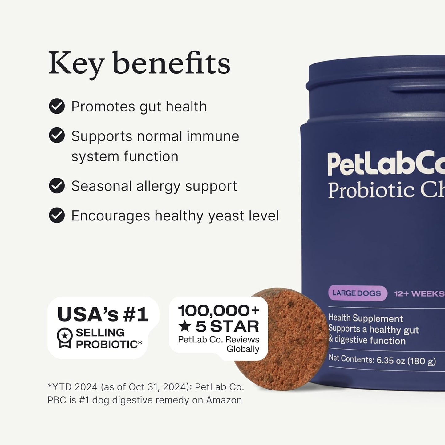 PetLab Co. Probiotics for Dogs - Support Gut Health, Occasional Diarrhea, Digestive Health, Paw Licking & Seasonal Allergies, Pork Flavor, 30 Soft Chews, Formulated for Large Dogs, Packaging May Vary
