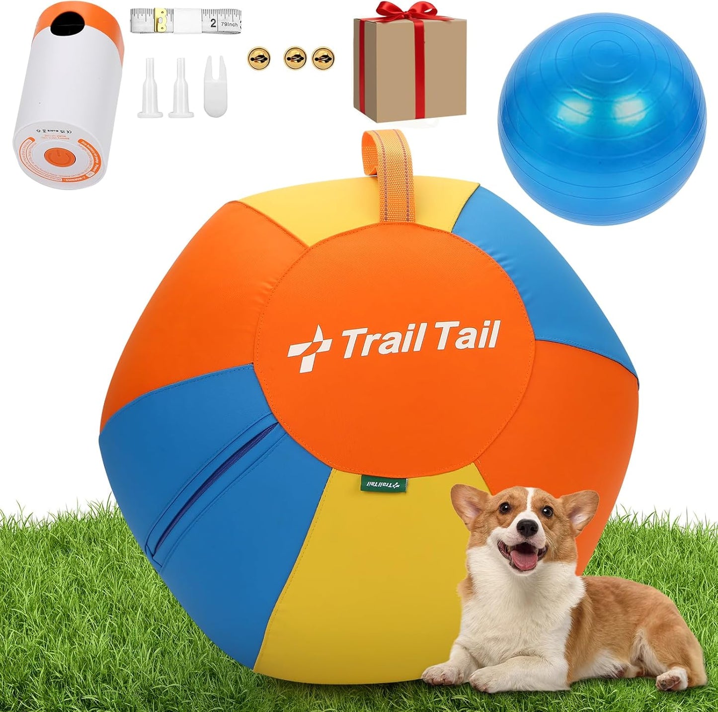 Trail Trail Herding Ball for Dogs,18” Large Indestructible Dog Ball with Electric Pump,Horse Dog Herding Toys for Australian Shepherd Collie amall/Medium Dogs(Waterproof Tri-Color Upgraded Cover)