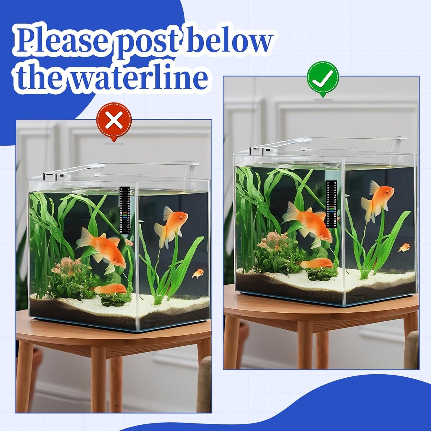 6PCS Temperature Sticker Strips Fish Tank Thermometer Aquarium Temperature Sticker, Easy-to-Read 61-122℉(16-50°C) Terrarium Adhesive Water Thermometer Test for Fish Tank Aquarium(3.54" x 0.79")