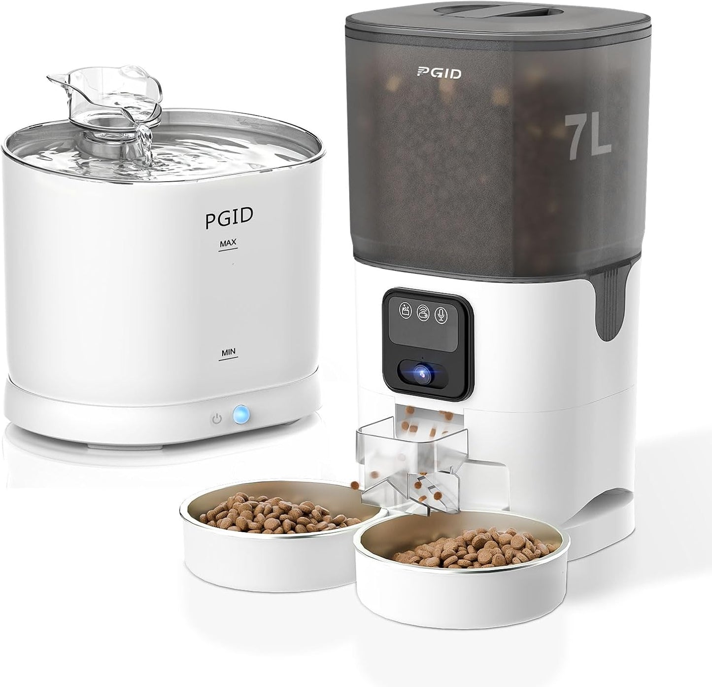 FGID Automatic Cat Feeder with Camera for Two Cats + 2.2L Wireless Cat Water Fountain for Drinking Pet Dog Dispenser Set