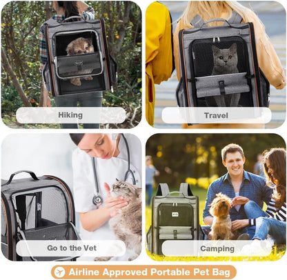 Lekebobor Large Cat Backpack Carrier Expandable Pet Carrier Backpack for Small Dogs Medium Cats Fit Up to 18 Lbs, Dog Backpack Carrier, Foldable Puppy Backpack Carrier for Travel, Hiking, Grey