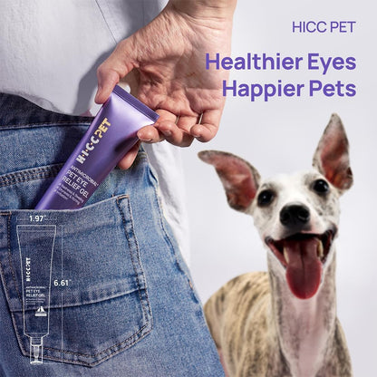 HICC PET Dog Eye Gel, Vet-Recommended Dog Eye Infection Treatment, Cat Eye Drops Wash, Soothes Irritation, Moisturizes Dry Eyes, Pet Eye Drops Ointment Alternative for Dogs, Cats, Horses. 2 fl oz