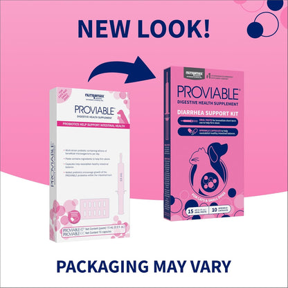 Nutramax Proviable Probiotics for Small Dogs and Cats, Diarrhea Support Kit, Digestive Health Supplement with Multiple Strains of Bacteria, Plus Prebiotics, Kaolin and Pectin, 15 ml Paste and 10 Capsules