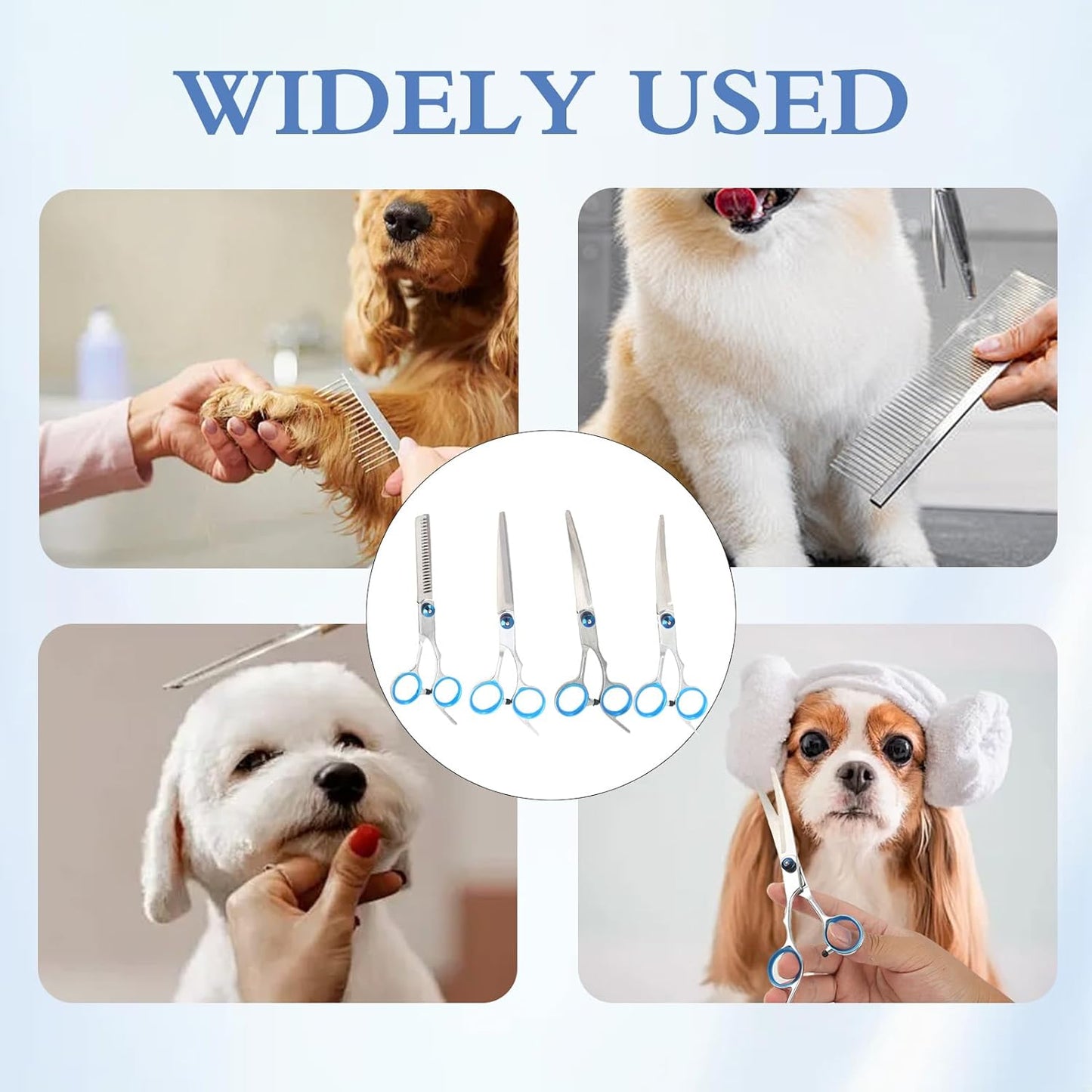 Dog Grooming Scissors, Dog Scissors for Grooming, Professional 6 in 1 Stainless Steel Heavy Duty Pet Grooming Scissors Kit for Dogs, Cats with Straight, Curved, Thinning Scissor and Comb