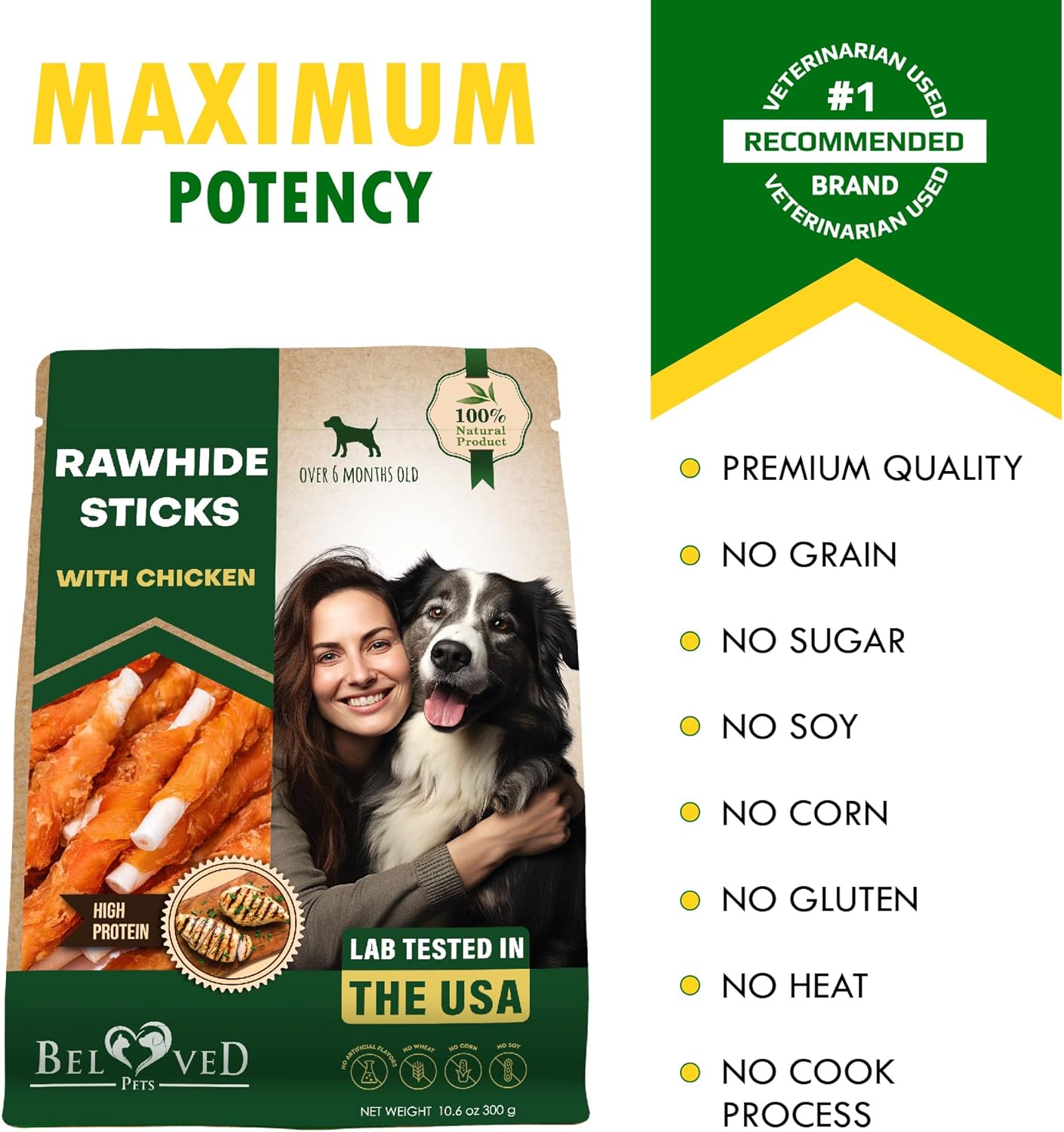 Beloved Pets Dog Treats & Long Lasting Rawhide Chews Wrapped Chicken 10.6 Oz – Pet Bones Sticks for Large, Medium & Small Breeds – Aggressive Chewers Snacks – Puppy Toys Treats