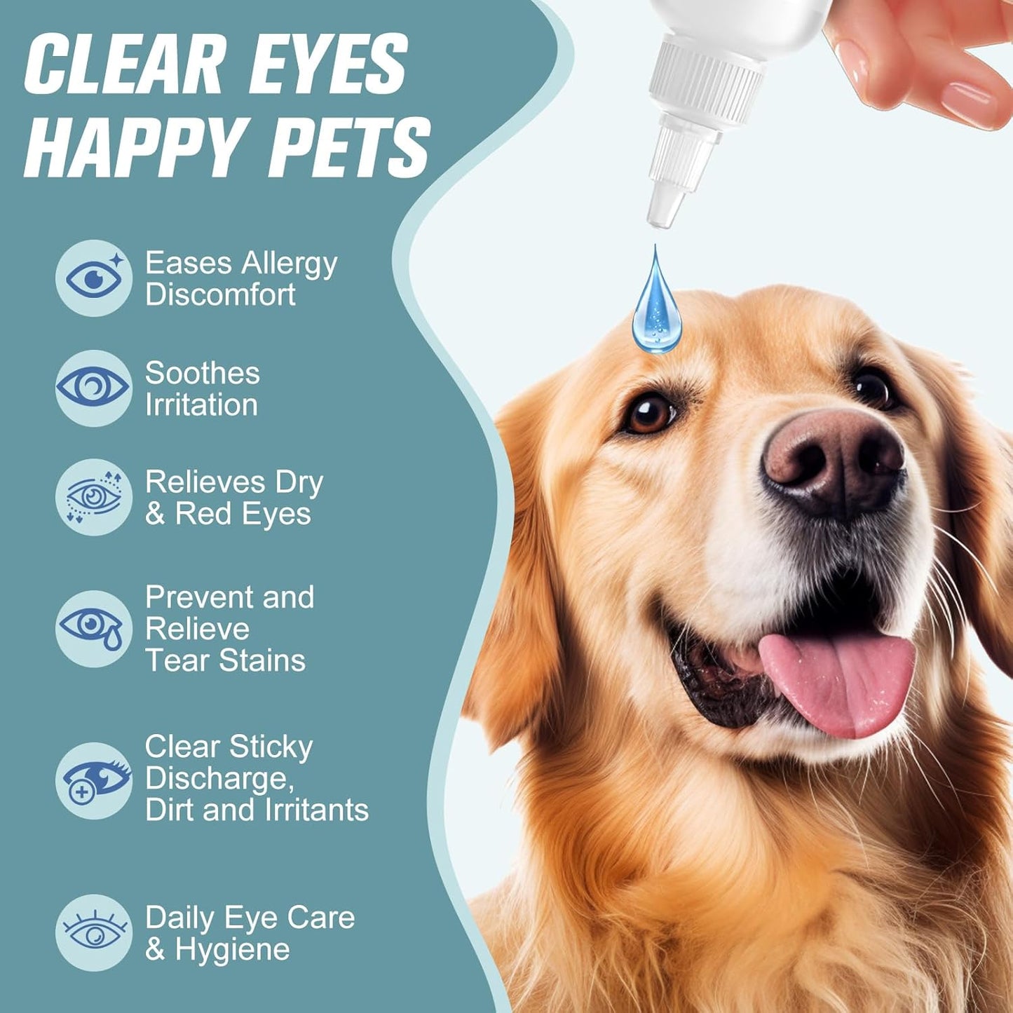 Pet Eye Drops for Dogs & Cats – Soothe Eye Infections,Allergies, Relieve Dogs Cats Dry Eyes Pink Eyes,Eye Wash for Pet Cleaning,Tear Stain Remover,Safe & Gentle Formula for All Animals (100ML)