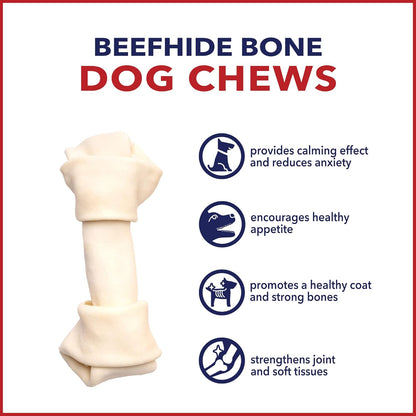 Pet Factory American Beefhide 6-7" Knotted Bones Dog Chew Treats - Natural Flavor, 10 Count/1 Pack