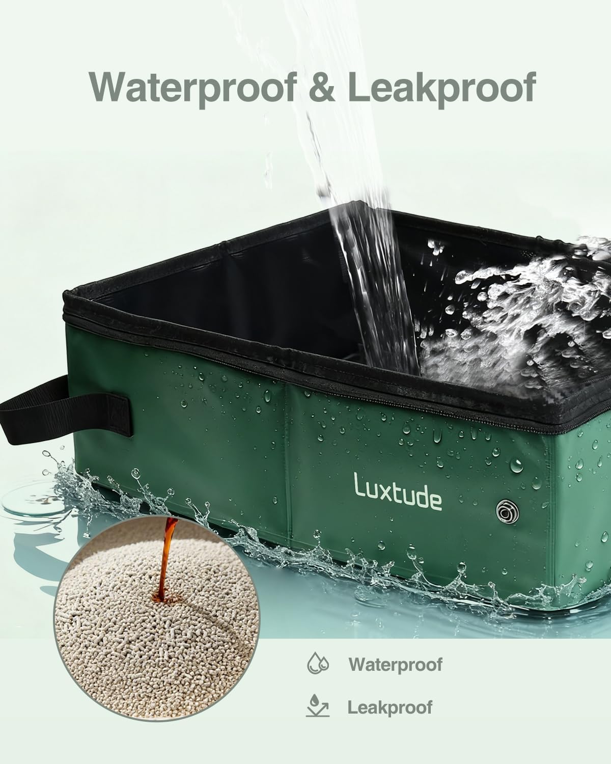 Luxtude Portable Travel Litter Box for Cats, Large Collapsible Litter Box with Lid for Odor Control, Waterproof and Easy Clean, No Smell, No Leakage for Car Road Trip, Hotel Room(Green, Large)