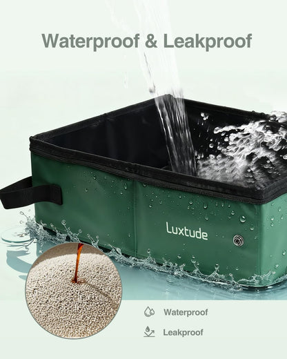 Luxtude Portable Travel Litter Box for Cats, Large Collapsible Litter Box with Lid for Odor Control, Waterproof and Easy Clean, No Smell, No Leakage for Car Road Trip, Hotel Room(Green, Large)