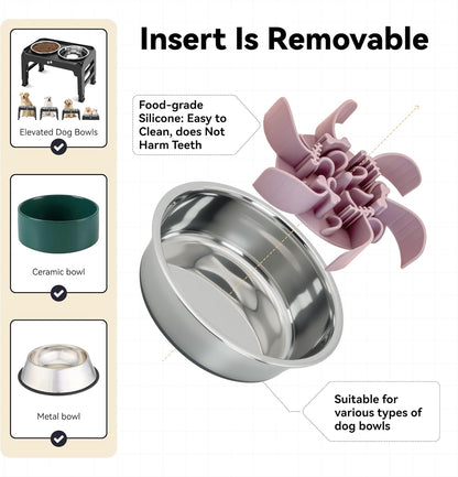 Slow Feeder Insert for 4.5"-7" Dog Bowl, Cuttable Silicone Maze with Suction Cups, Anti-Gulping Slow Eating Mat, Dishwasher Safe (Pink)