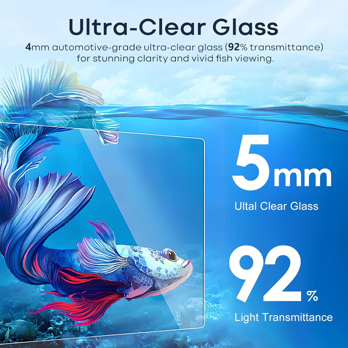 10 Gallon Aquarium Set Glass Fish Tank, Heater Self Cleaning System Filter with Media Bright Light Cleaning Tool, Leak-Proof Clear Rimless Betta Tropical Freshwater Fish