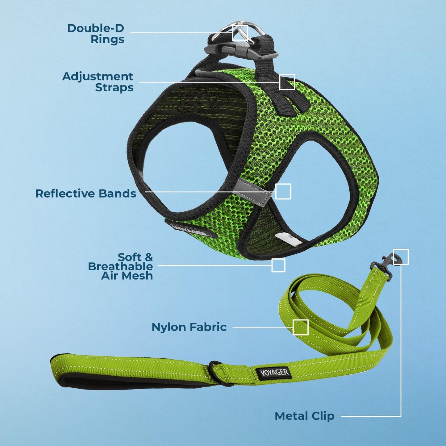 Best Pet Supplies Voyager Step-in Air All Weather Mesh Harness and Reflective Dog 5 ft Leash Combo with Neoprene Handle, for Small, Medium and Large Breed Puppies - Lime Green (2-Tone), S