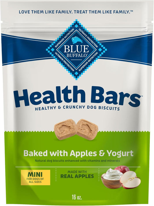 Blue Buffalo Health Bars Mini Crunchy Dog Biscuits, Oven-Baked with Natural Ingredients, Apples & Yogurt, 16-oz Bag