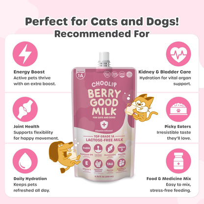 Choolip Bundle | Berry Good Milk 10pk Vitamin-Infused + 49pc Coat Support Squeeze Vita Sticks with Essential multivitamins [Both Products are for Cats & Dogs of All Life Stages]