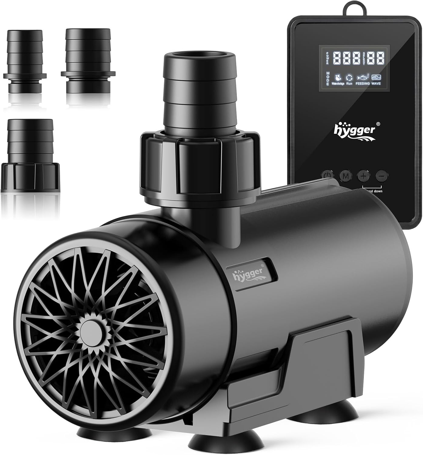 hygger 15W-100W Water Pump with Controller (Up to 3430GPH), Submersible/Inline Return Pump with Adjustable Mode/Flow, 2 Fountain Pump with 2 Inlet Cover and 3 Nozzles, for Fish Tank, Pond, Aquarium
