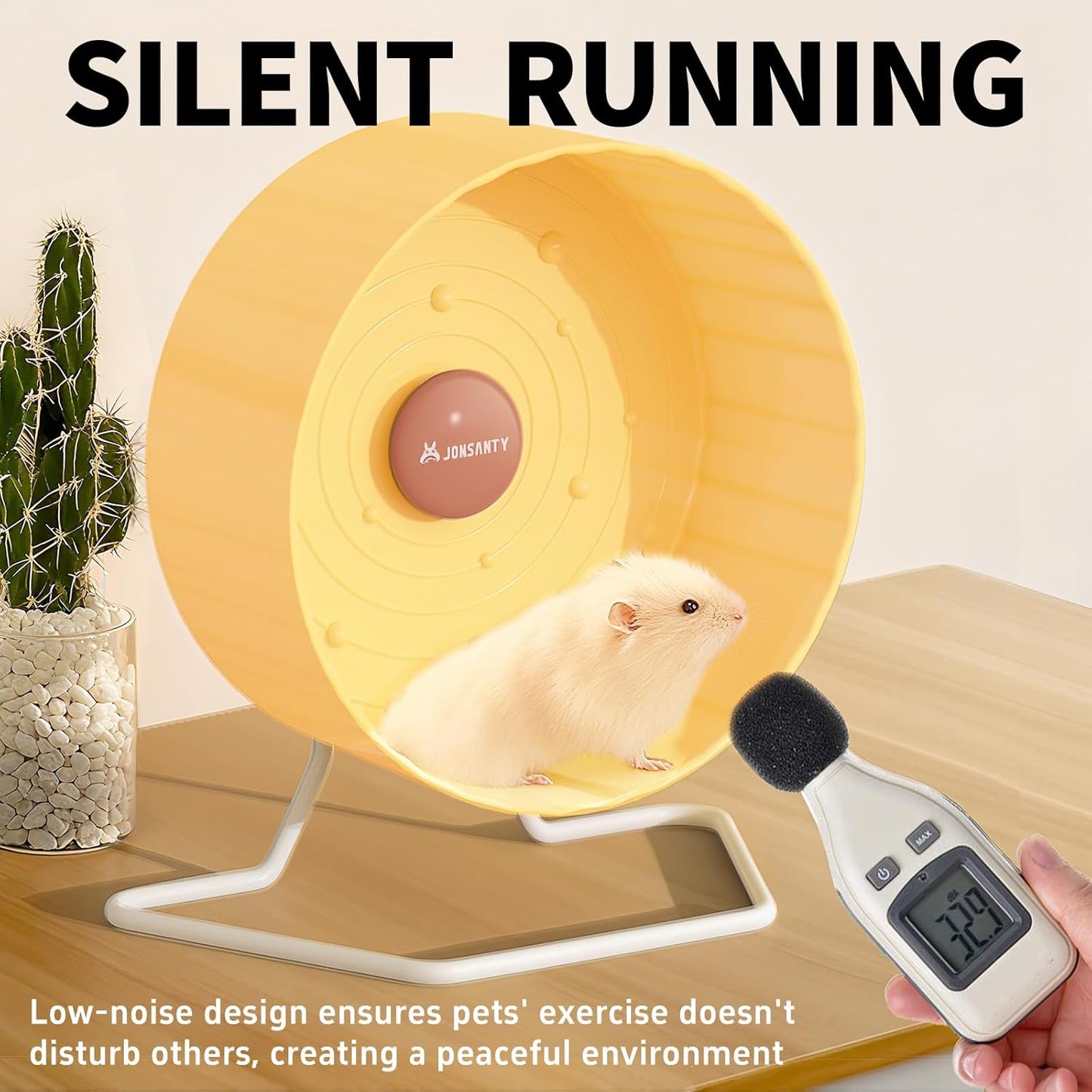 8.4" Silent Hamster Wheel, Non-Slip Track, Exercise, Release Stress, Relieve Anxiety, Adjustable Height Stand, for Syrian Dwarf Hamster, Gerbil, Mice, Other Small Medium Sized Pets, Yellow