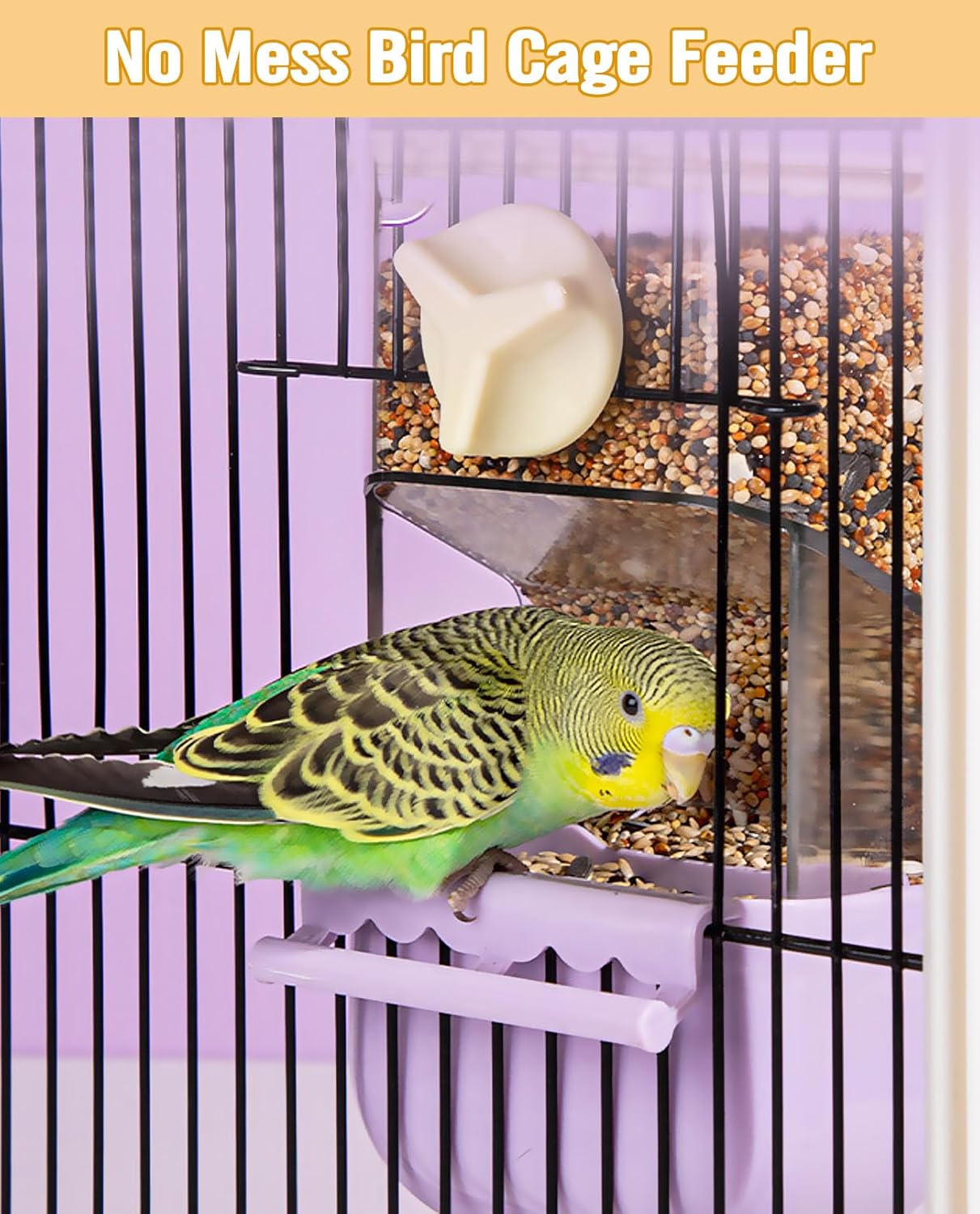 BNOSDM Wooden Bird Tunnel Parrot Swing Toys Natural Hanging Nest and BNOSDM No Mess Bird Cage Feeders Automatic Feeder for Fincheses, Parakeets, Budgies, Lovebirds, Cockatoos, Canaries (Purple)