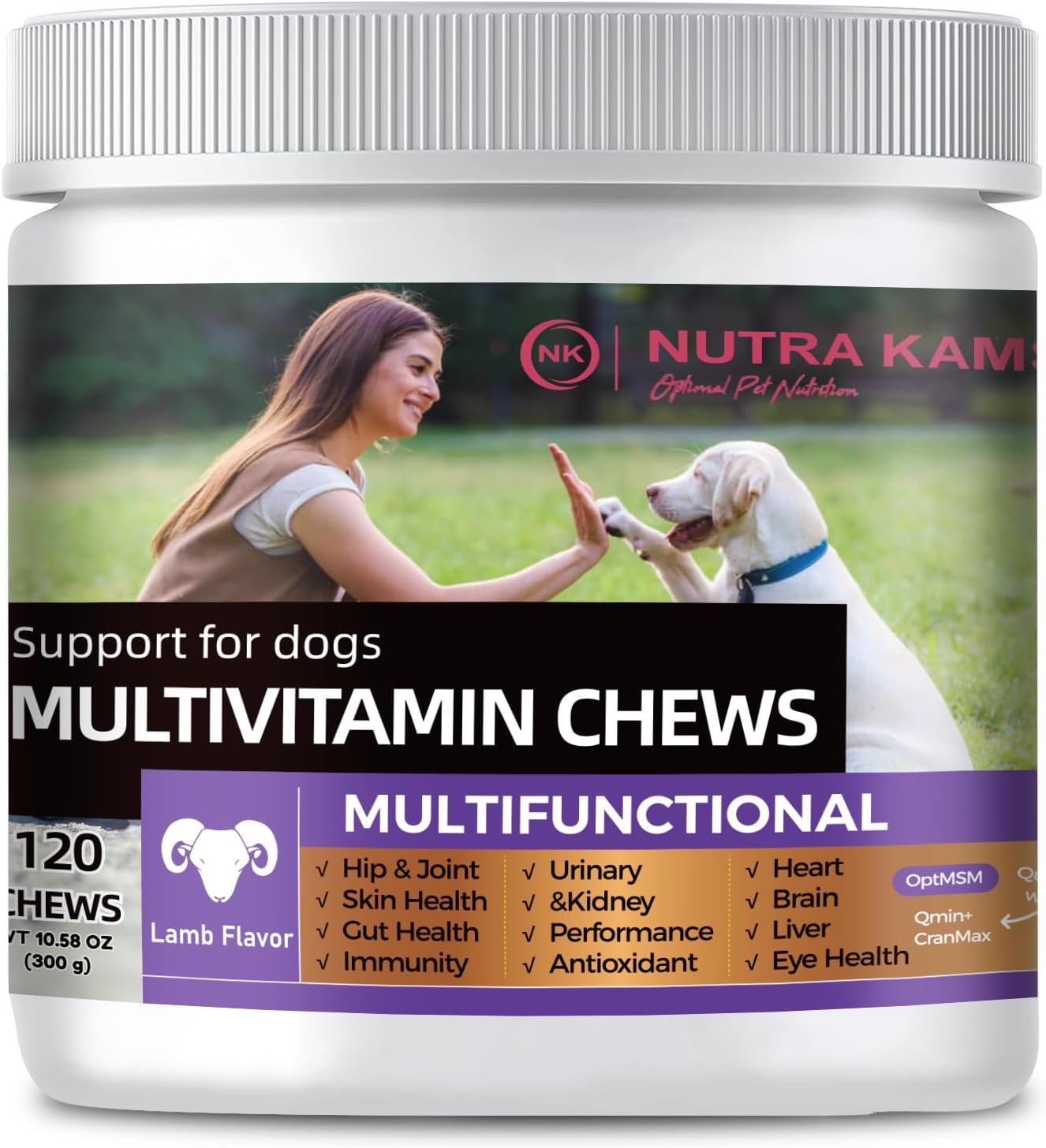 Multivitamin Chews for Dogs, Supports Growth, Hip & Joint, Skin and Gut Health, Immunity, Urinary and Kidney, antioxidants, Heart, Brain, Liver, Eyes, Natural Ingredients, 120 Chews